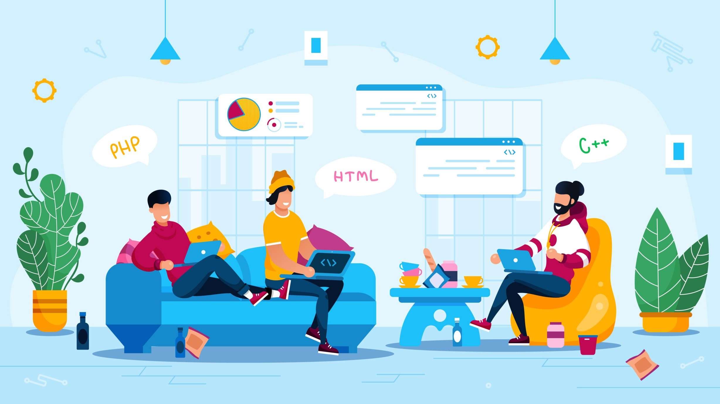 Freelancers Work and Leisure Flat Vector Concept